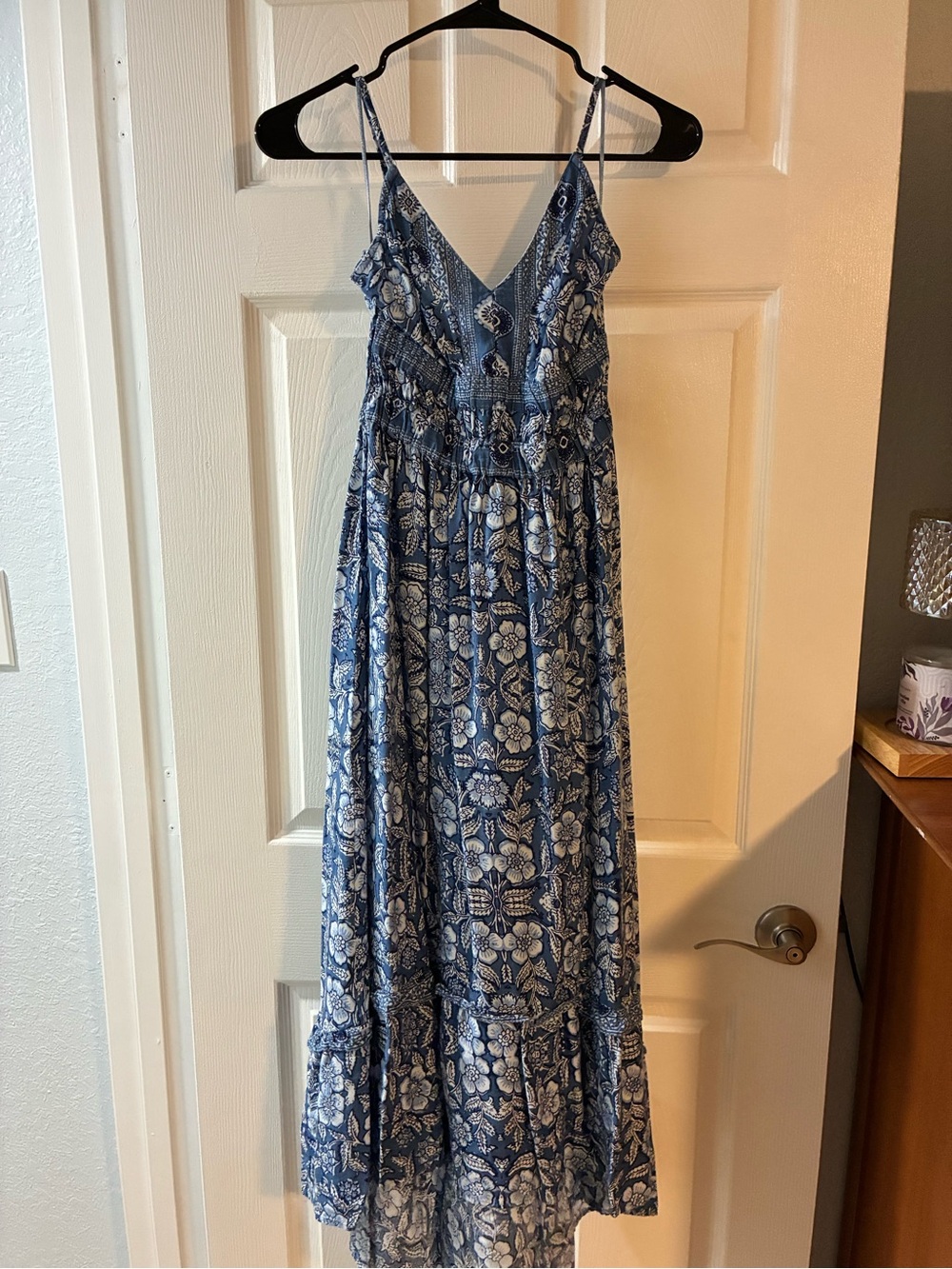 Blue Floral Maxi Dress with Spaghetti Straps